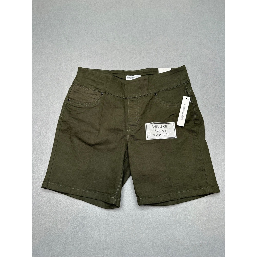 Purple & More Womens Olive Green Deluxe Super Stretch Pull On Shorts Size 14 NEW